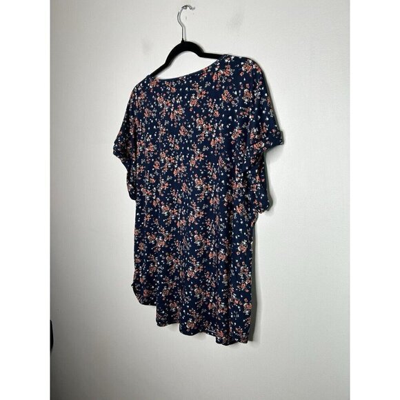 AUW Women’s Plus Blue Orange Floral Short Sleeve Bohemian Blouse Size 2X - Picture 10 of 10